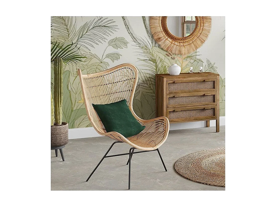 Cómoda de madera y caña con 3 cajones - Tiki