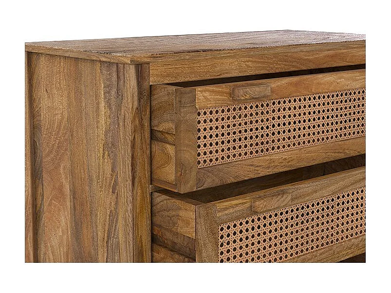 Cómoda de madera y caña con 3 cajones - Tiki