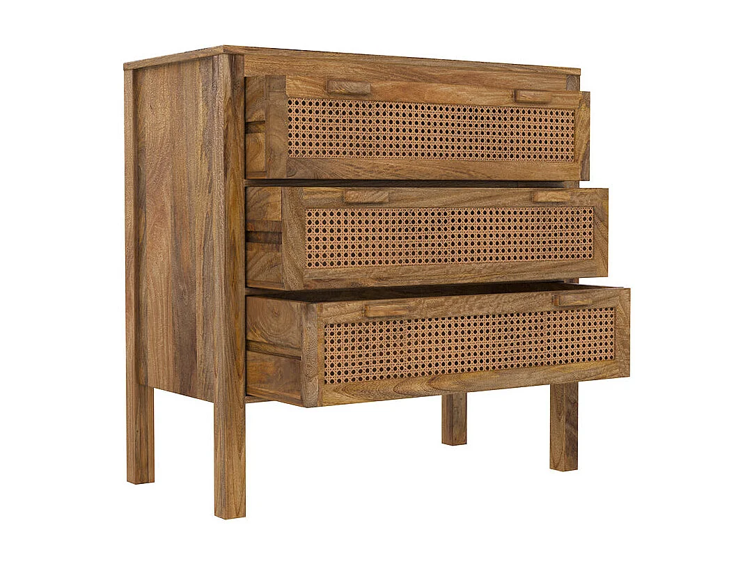 Cómoda de madera y caña con 3 cajones - Tiki