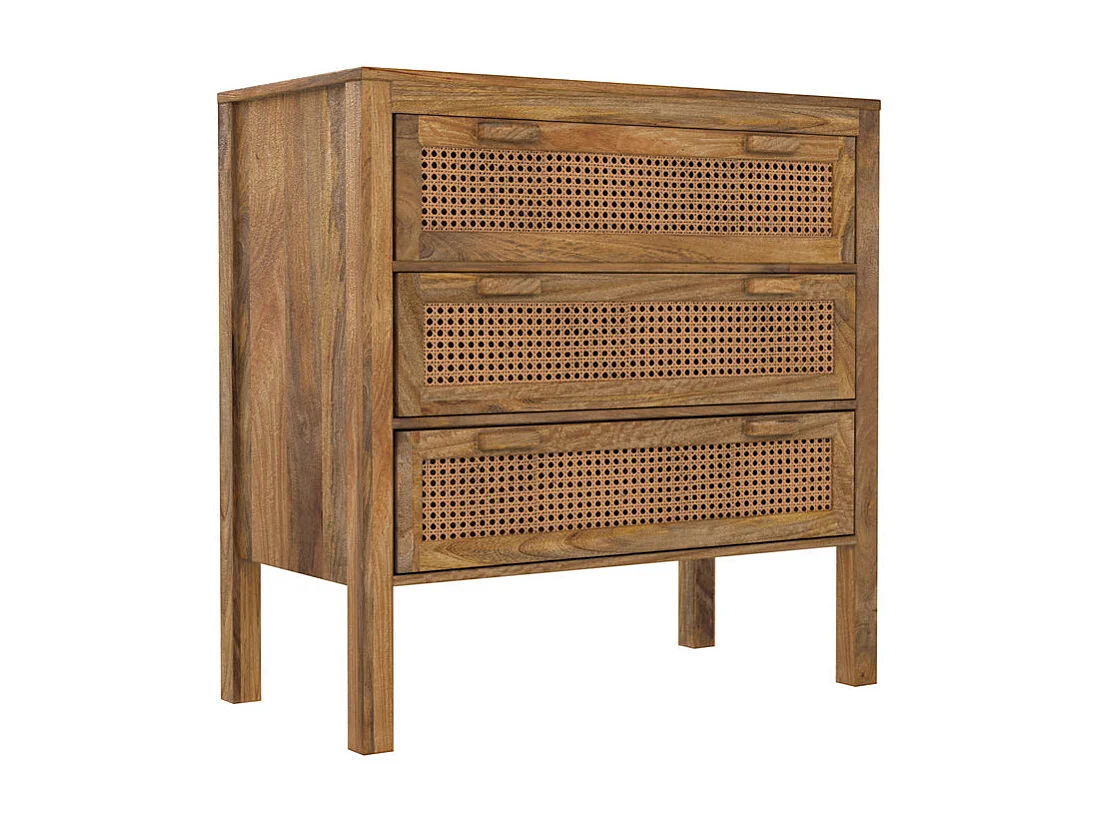 Cómoda de madera y caña con 3 cajones - Tiki