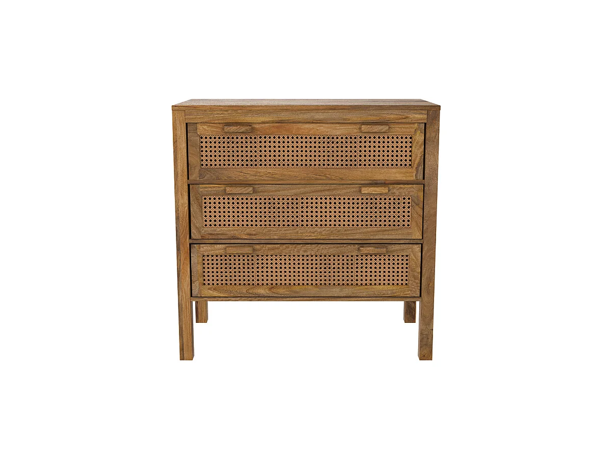 Comò in midollino e legno con 3 cassetti - Tiki