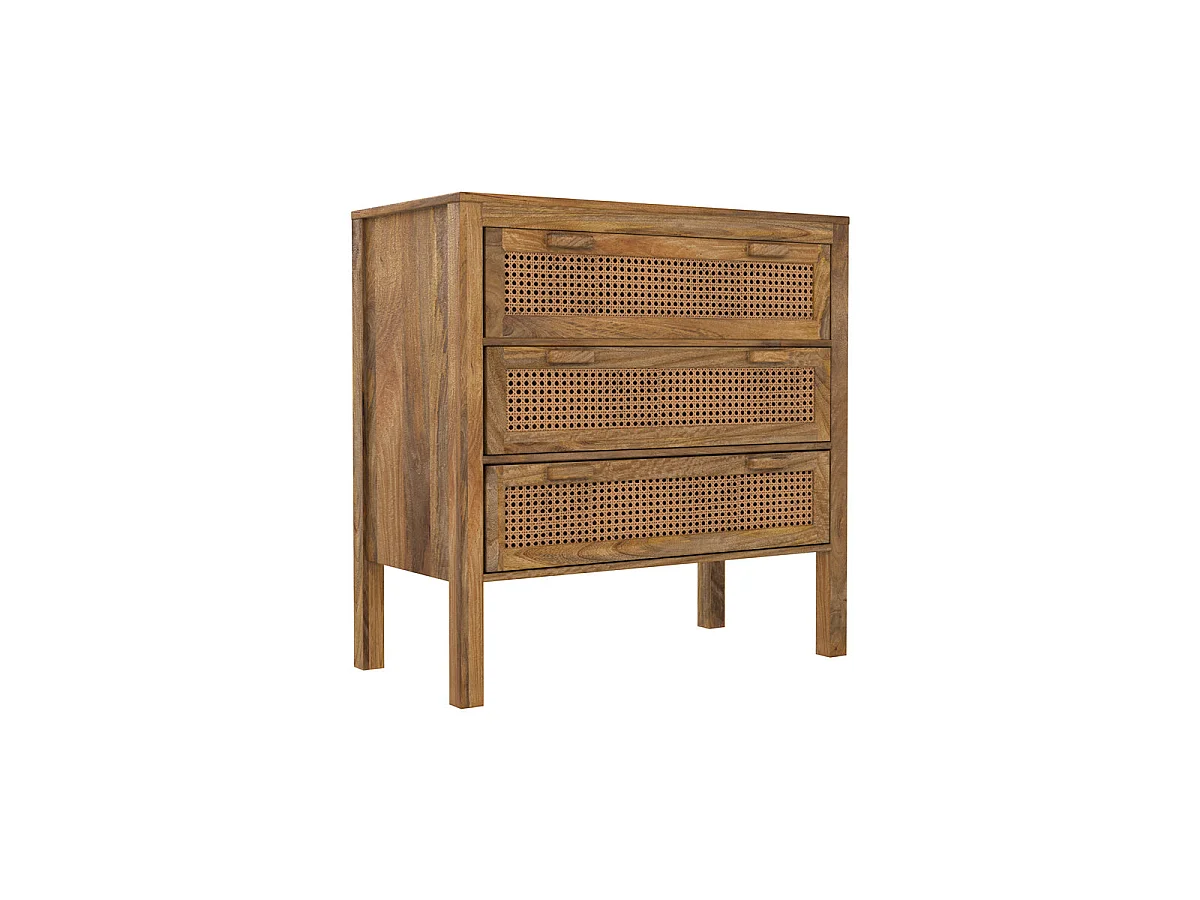 Comò in midollino e legno con 3 cassetti - Tiki