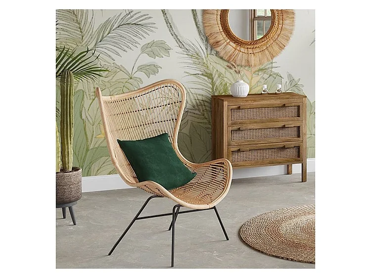 Comò in midollino e legno con 3 cassetti - Tiki