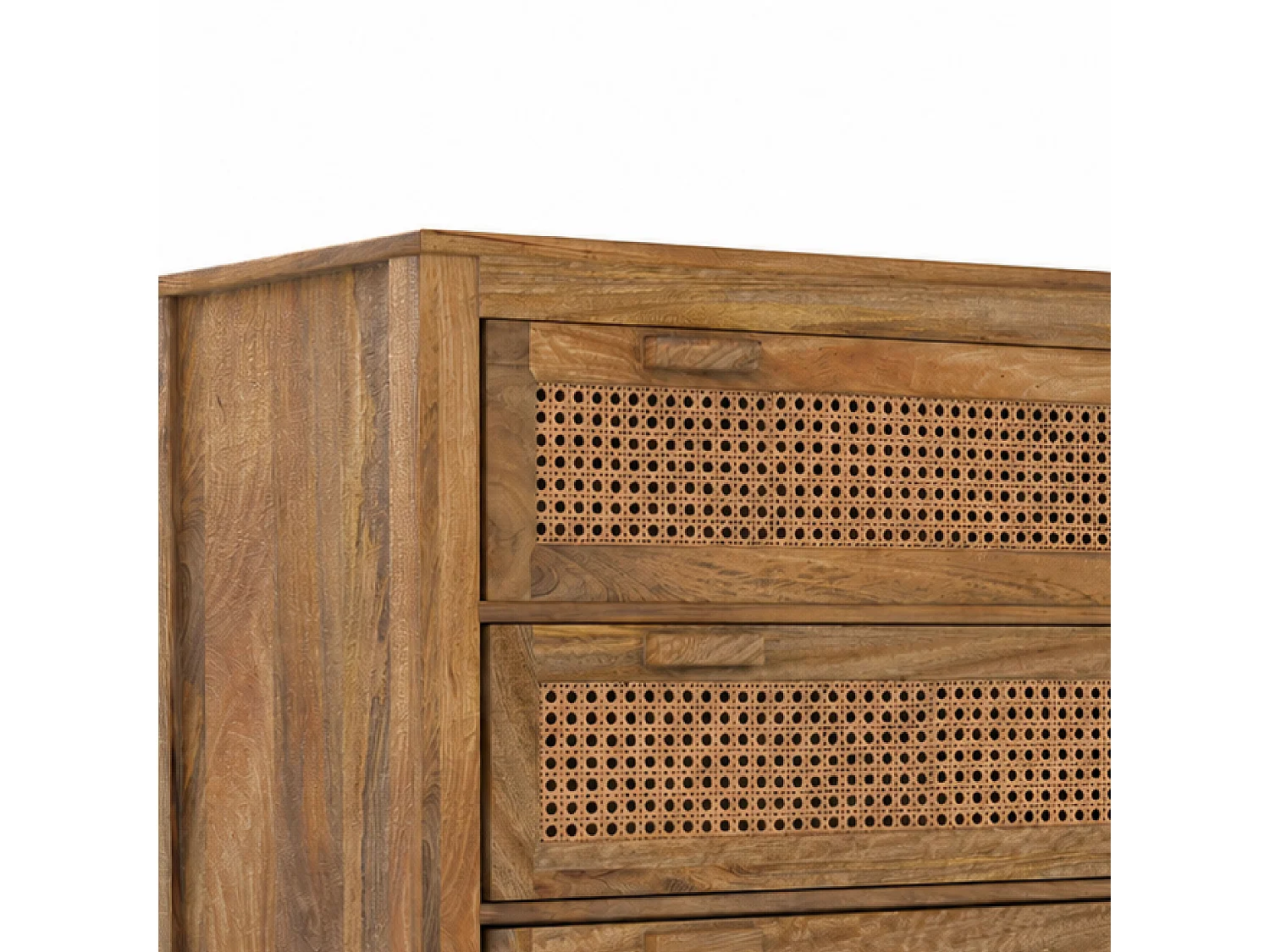 Commode en bois de manguier et cannage 3 tiroirs - Tiki