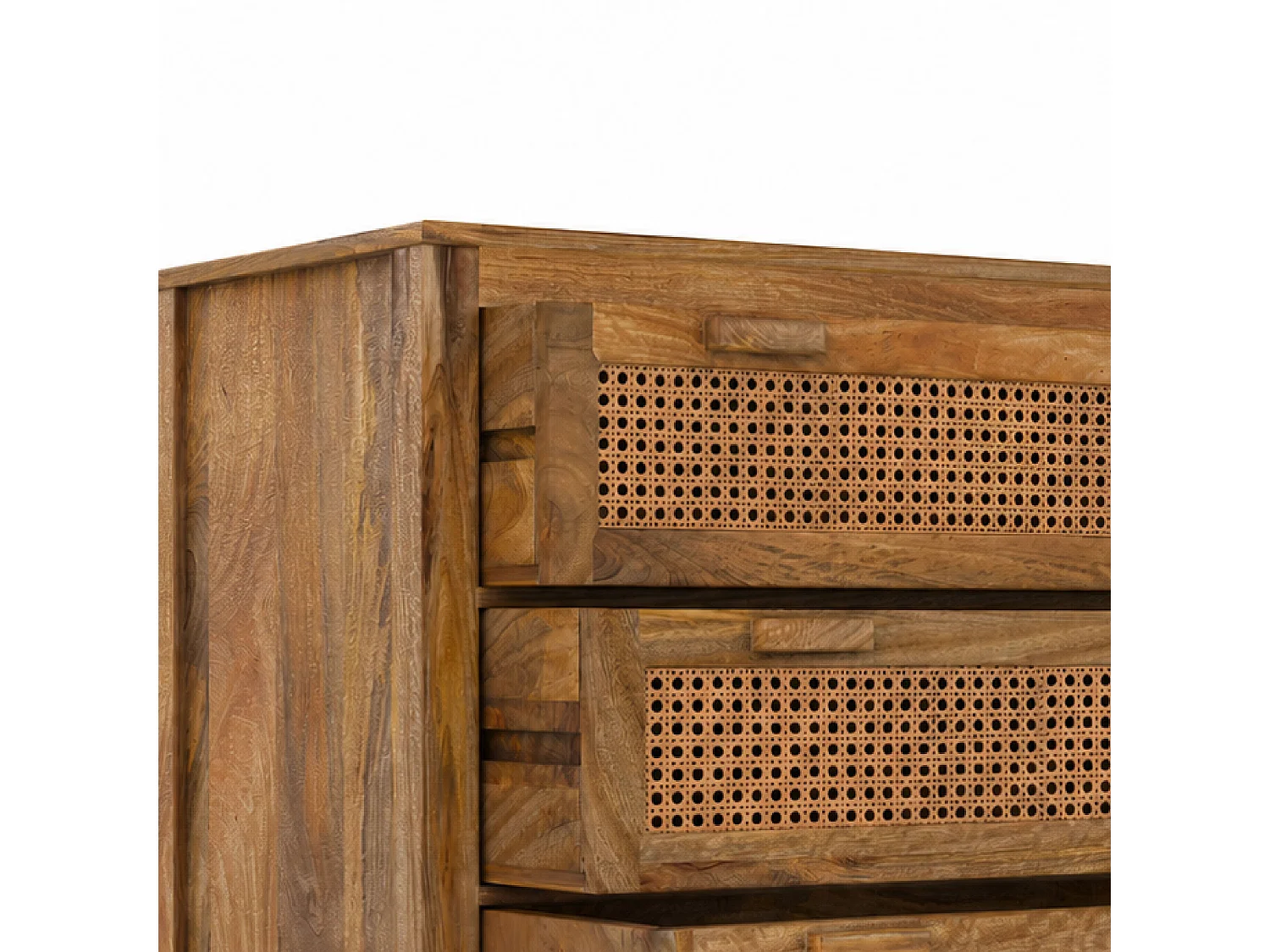 Commode en bois de manguier et cannage 3 tiroirs - Tiki