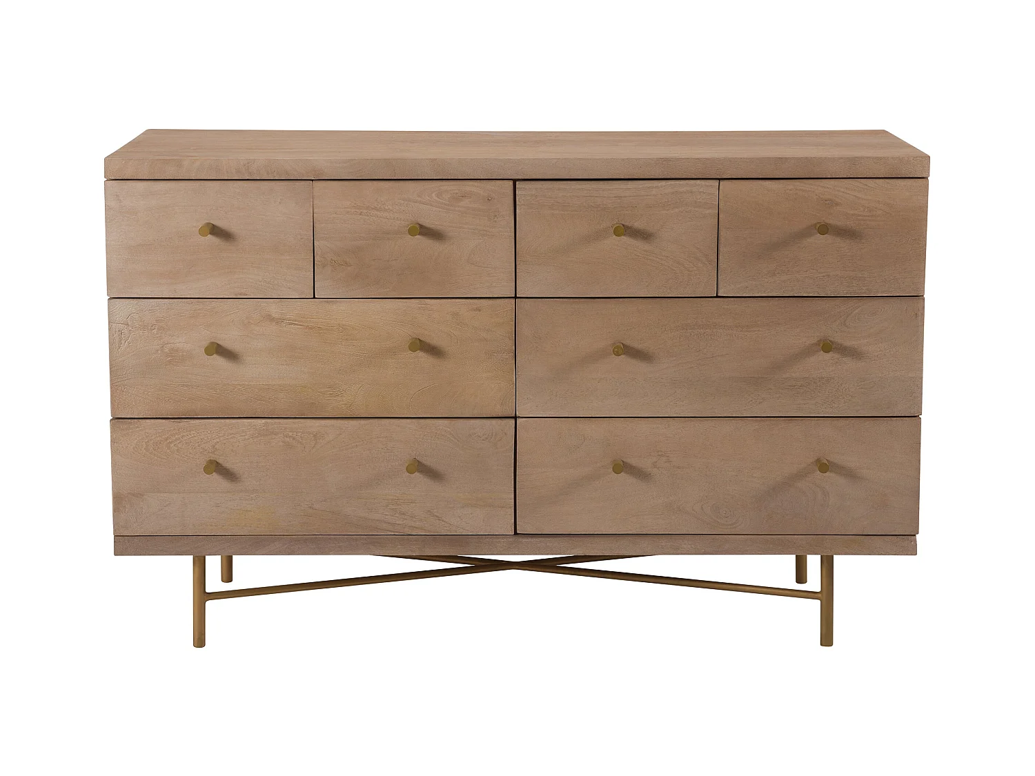 Cassettiera a 8 cassetti in legno di mango con gambe in metallo dorato - Bran