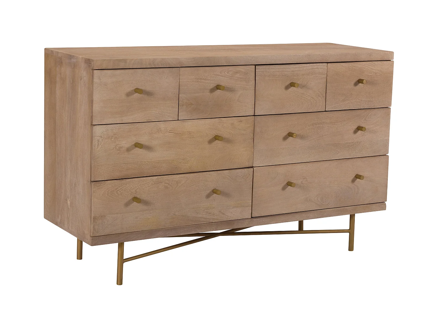 Cassettiera a 8 cassetti in legno di mango con gambe in metallo dorato - Bran