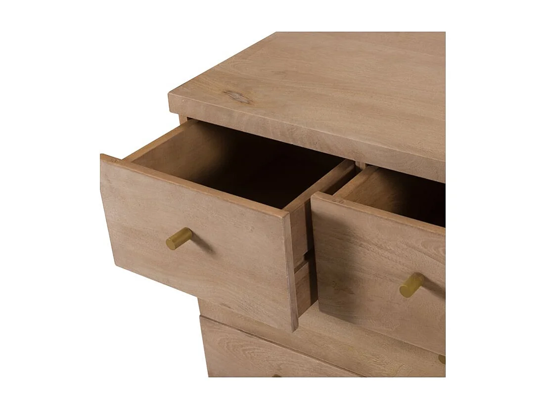 Commode 8 tiroirs en bois de manguier et pieds en métal doré - Bran