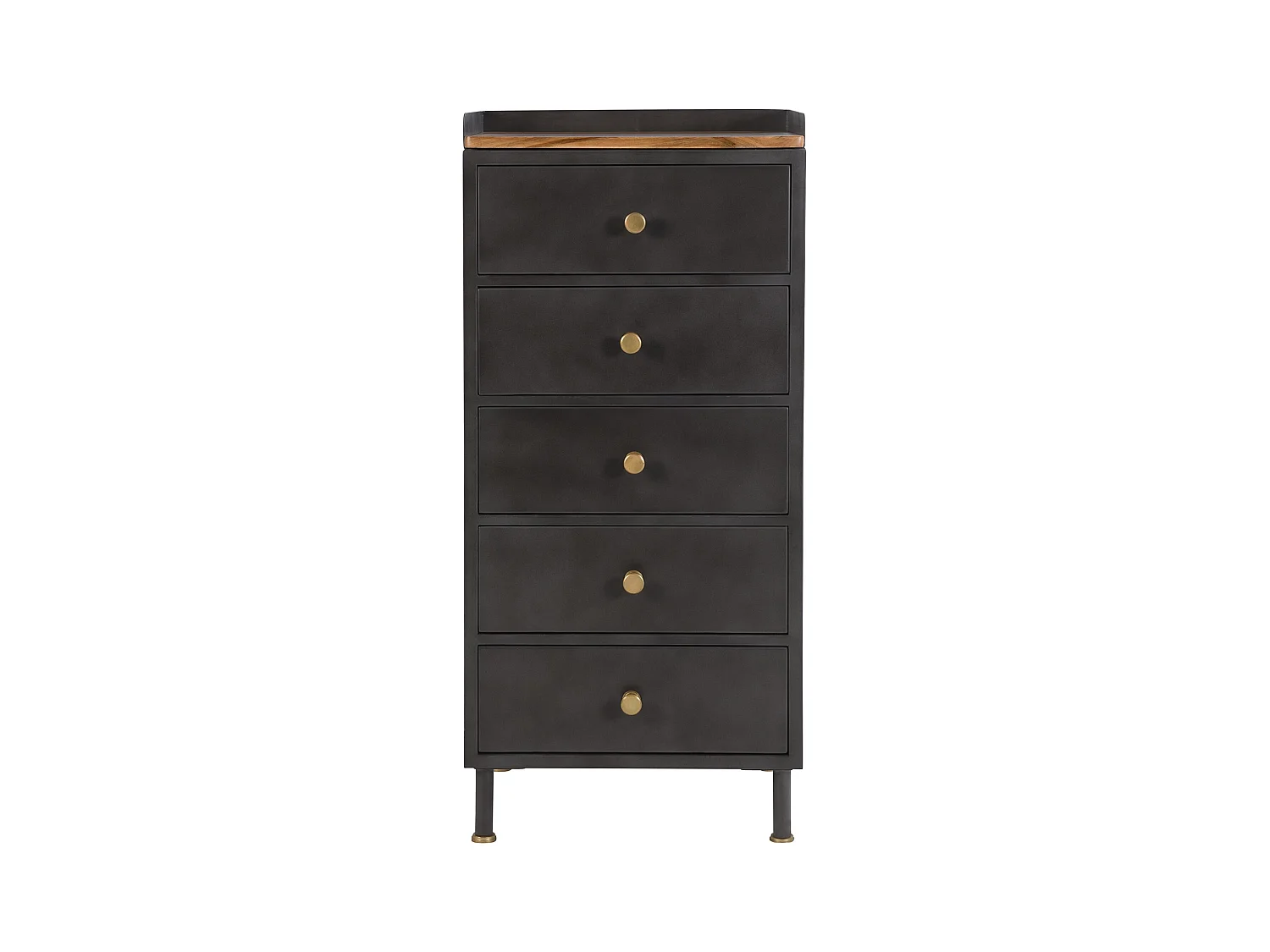 Chiffonnier 5 tiroirs en métal gris métallisé et bois de manguier - Gauthier