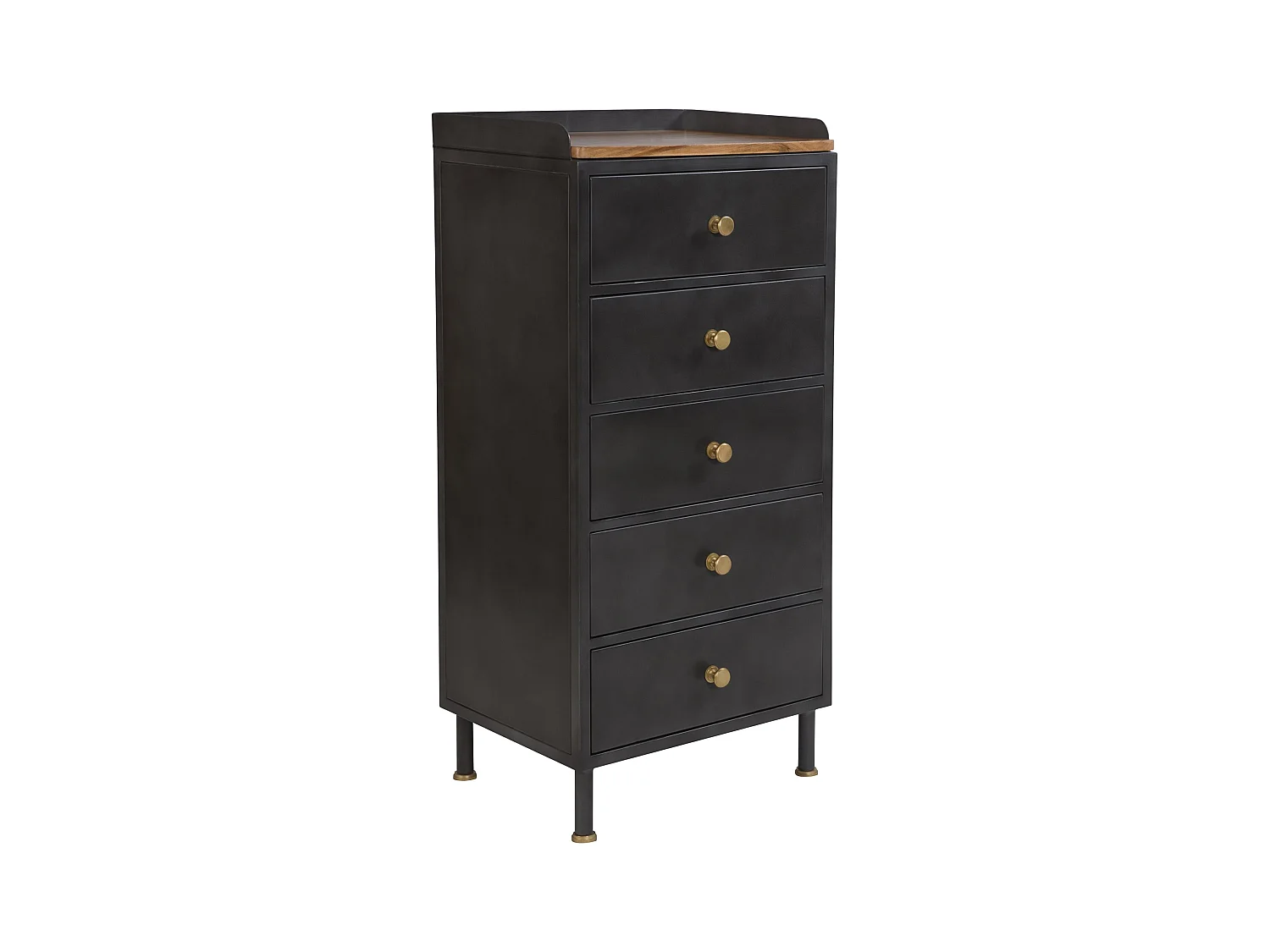 Chiffonnier 5 tiroirs en métal gris métallisé et bois de manguier - Gauthier