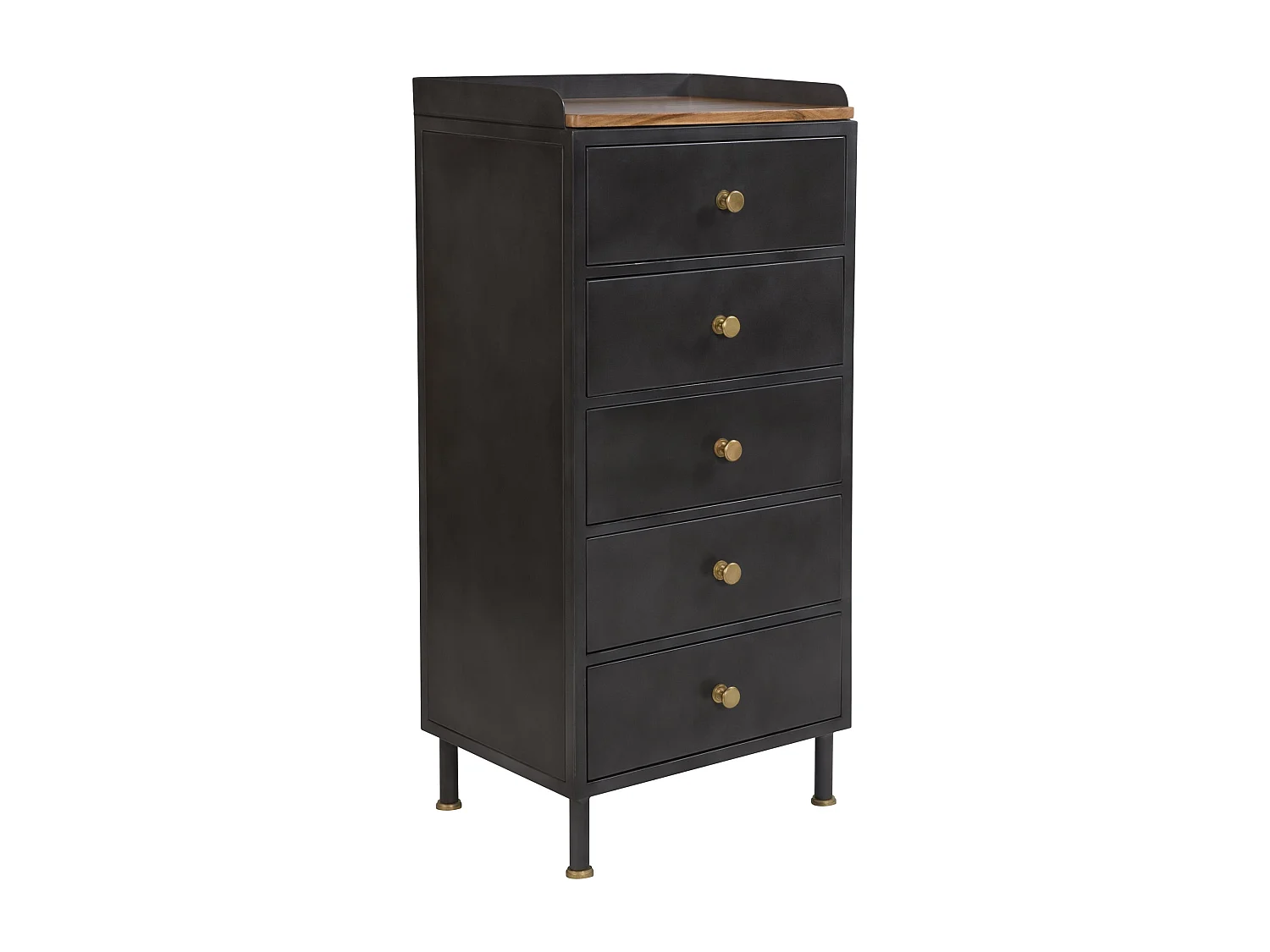 Chiffonnier 5 tiroirs en métal gris métallisé et bois de manguier - Gauthier