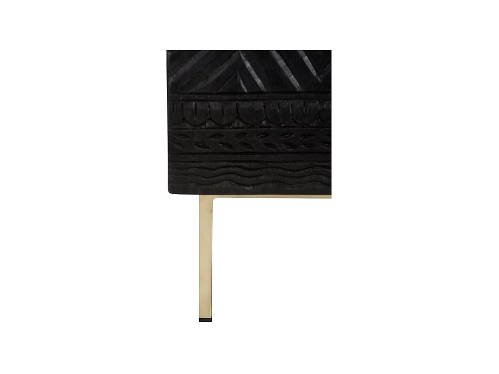 Commode 2 portes en bois gravé noir et métal doré - Chimane