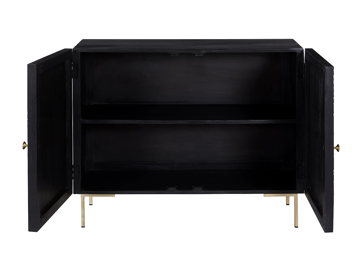 Cassettiera a 2 ante in legno nero inciso e metallo dorato - Chimane