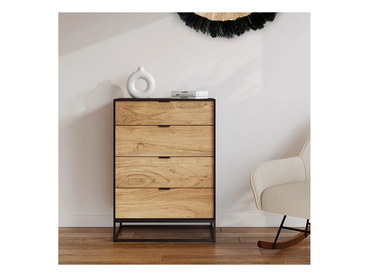 Cassettiera a 4 cassetti in legno d'acacia con gambe in metallo - Jakson