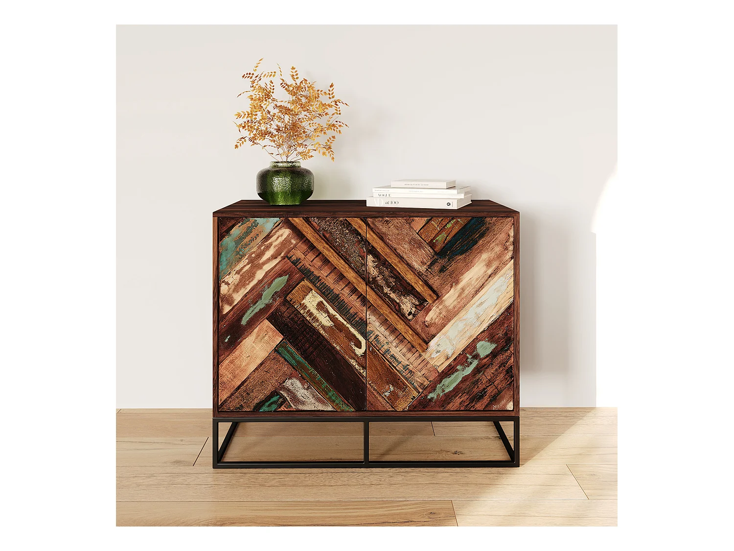 Commode 2 portes en bois d'acacia et bois recyclé - Krabi