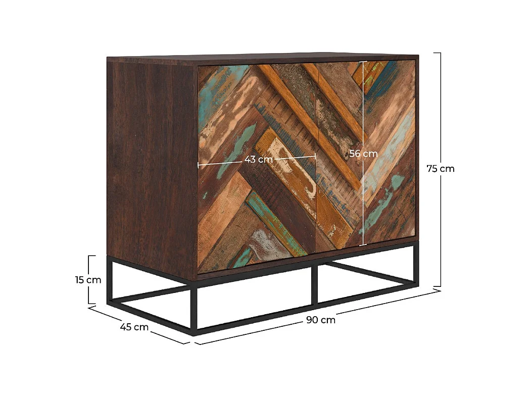 Commode 2 portes en bois d'acacia et bois recyclé - Krabi