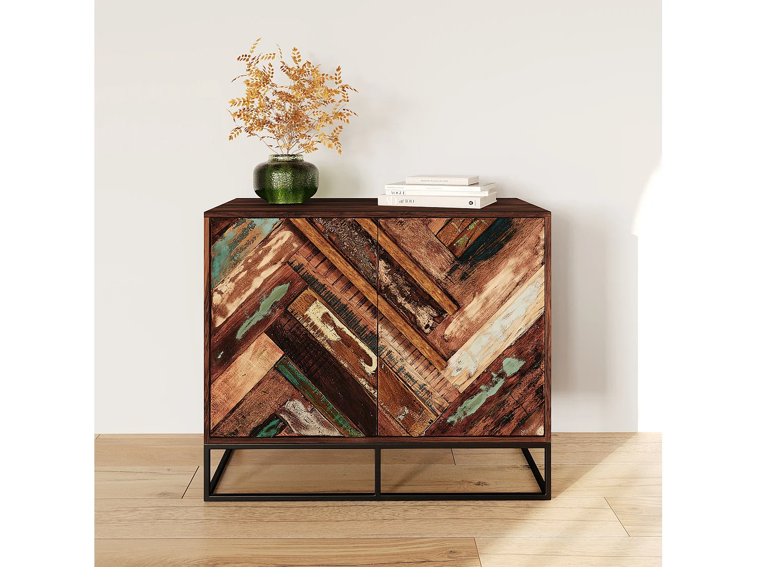 Cassettiera a 2 ante in legno di acacia e legno riciclato - Krabi