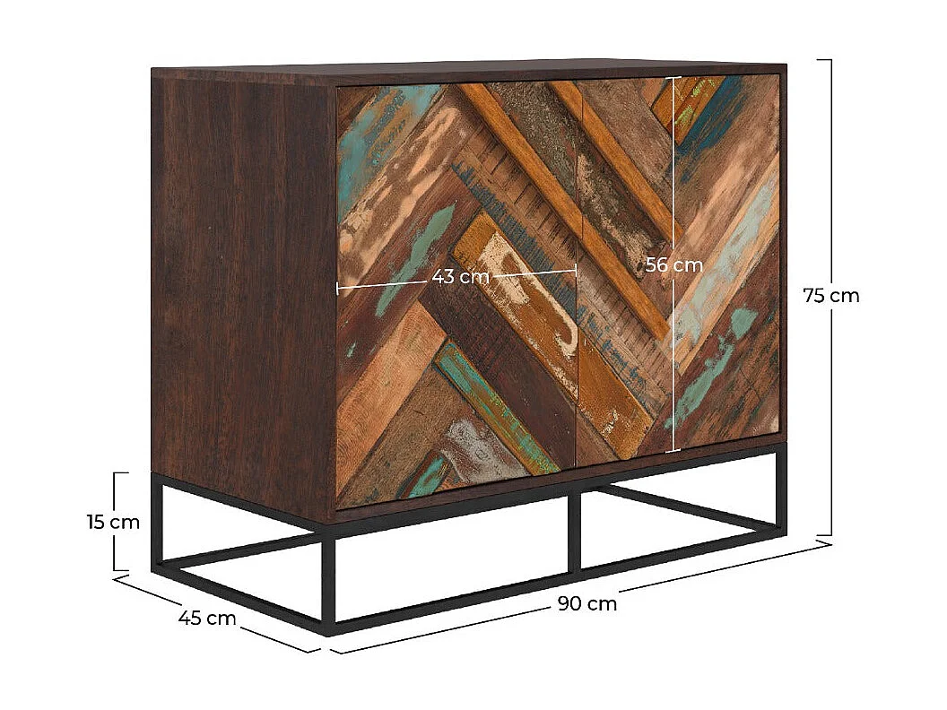 Cassettiera a 2 ante in legno di acacia e legno riciclato - Krabi