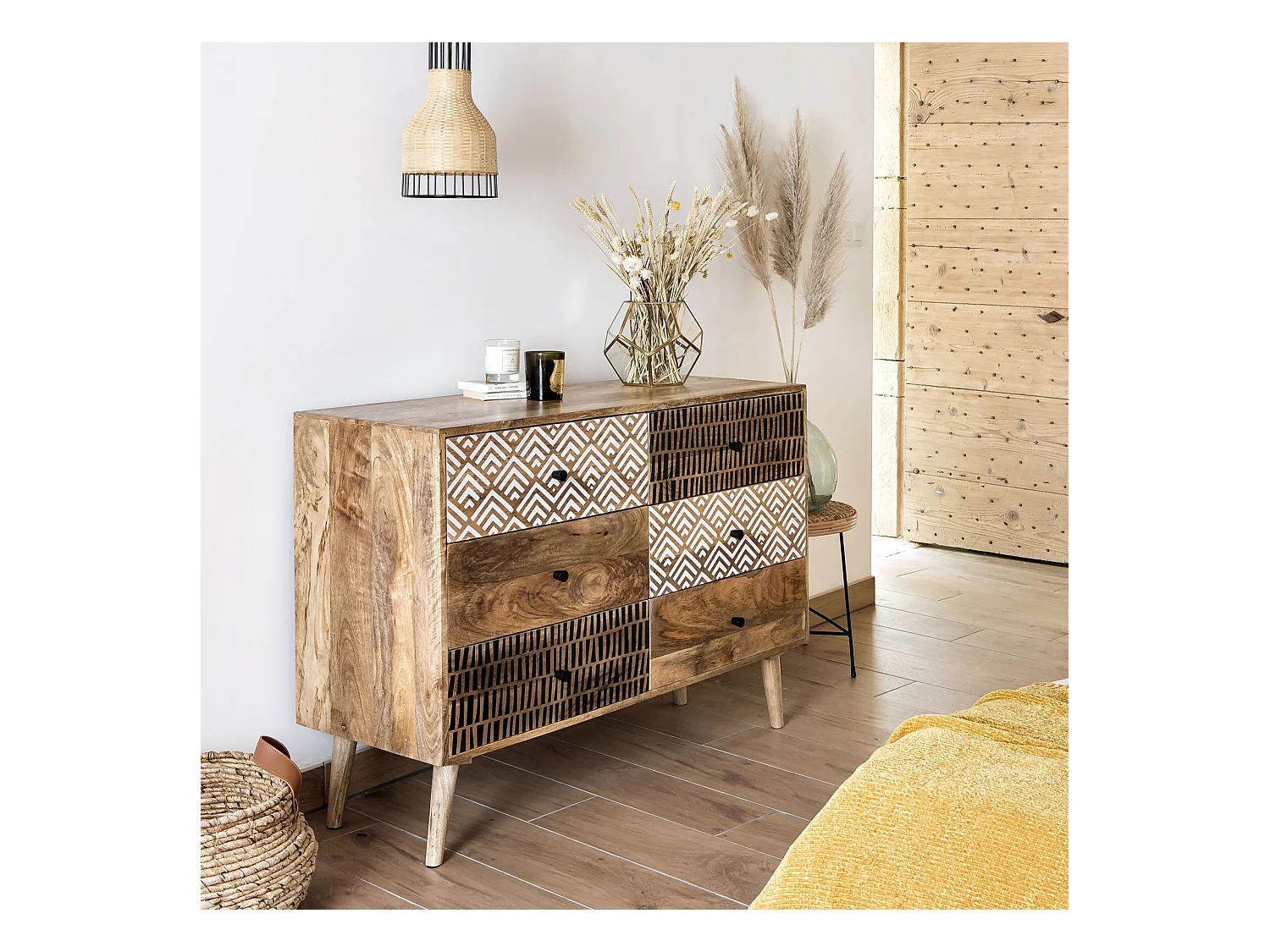 Commode en bois 6 tiroirs à motifs - Tali