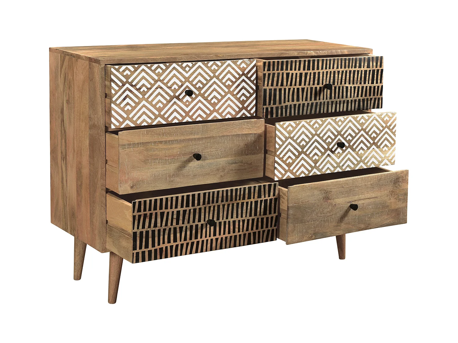 Commode en bois 6 tiroirs à motifs - Tali