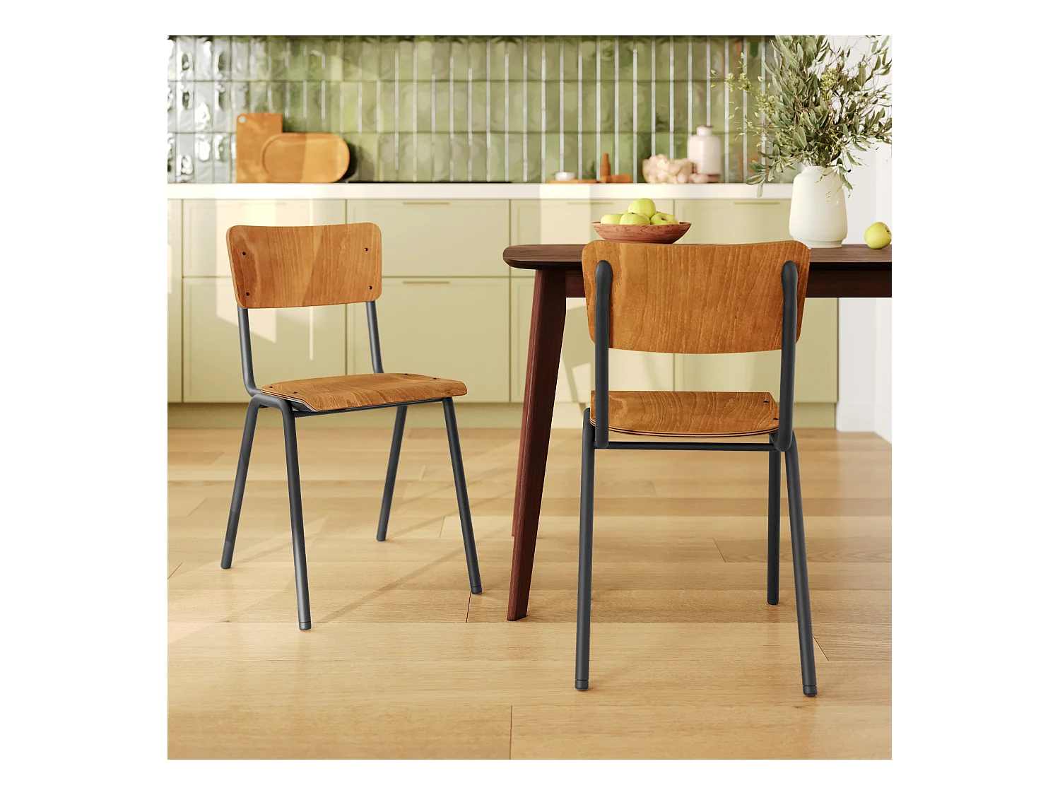 Set de 2 sillas escolares apilables de madera oscura - Clem