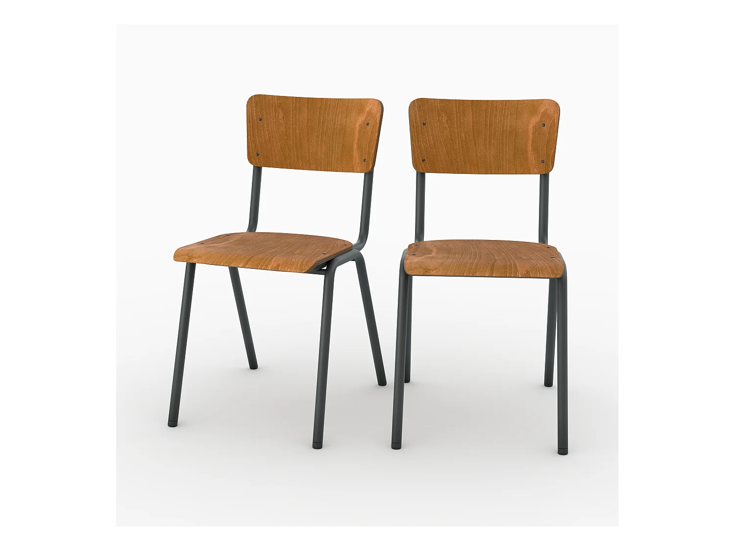 Lot de 2 chaises écolier empilables en bois foncé - Clem