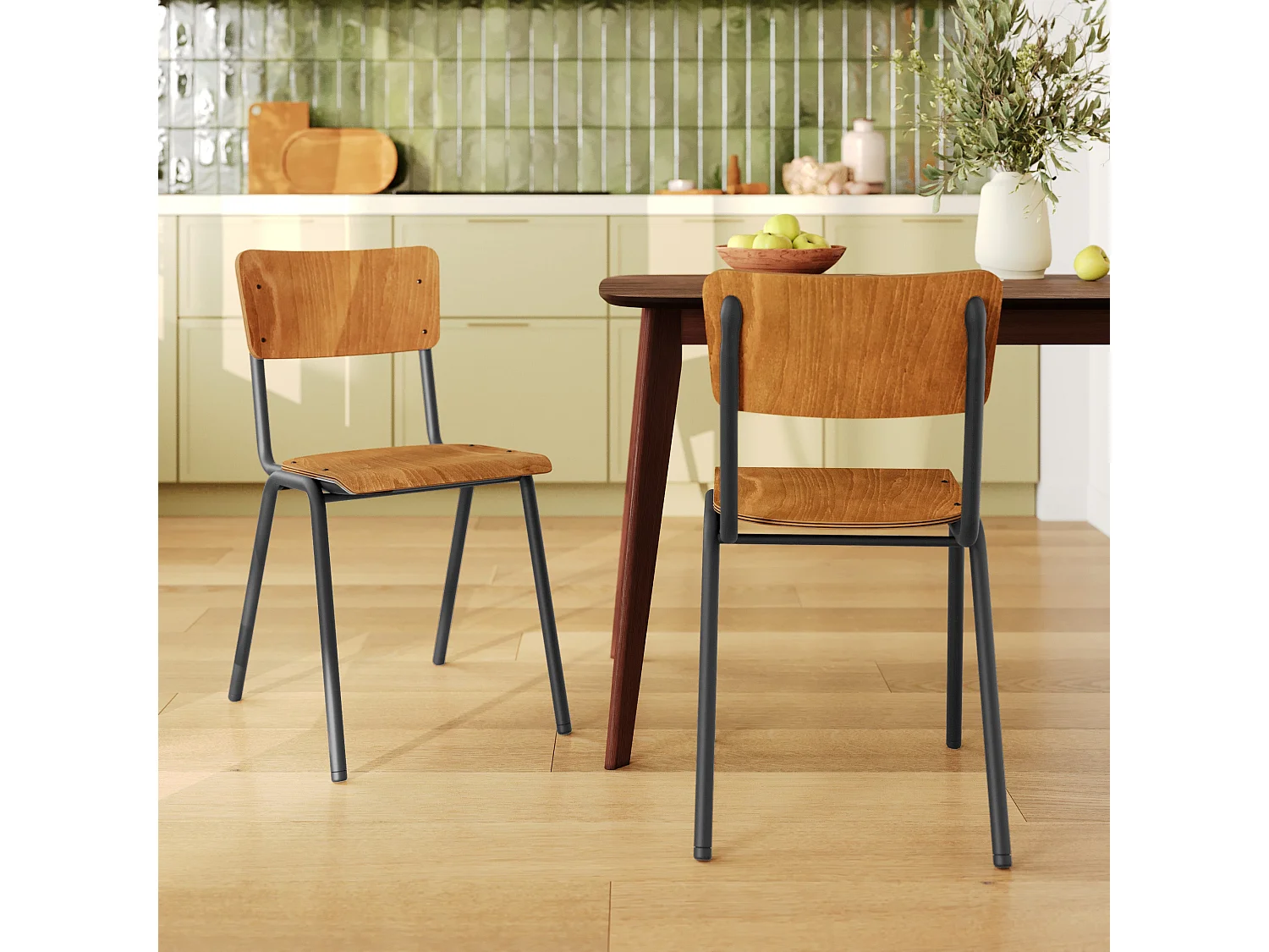 Lot de 2 chaises écolier empilables en bois foncé - Clem