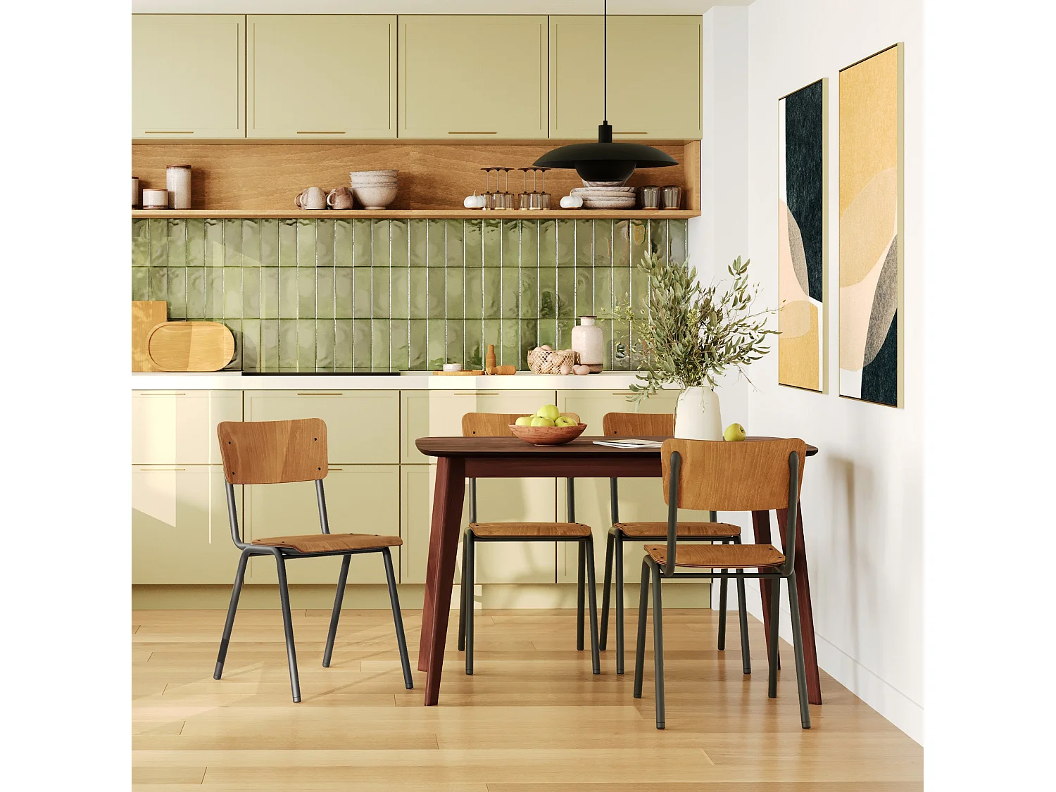 Lot de 2 chaises écolier empilables en bois foncé - Clem