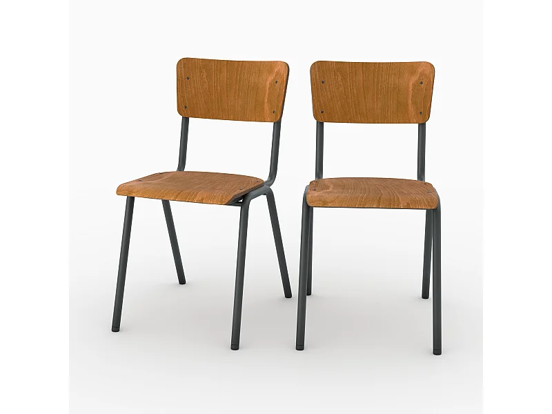 Set di 2 sedie scolastiche impilabili in legno scuro - Clem