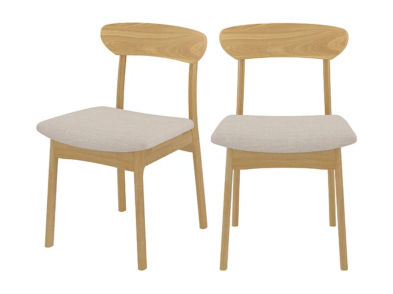 Lot de 2 chaises en tissu beige et bois clair - Lana