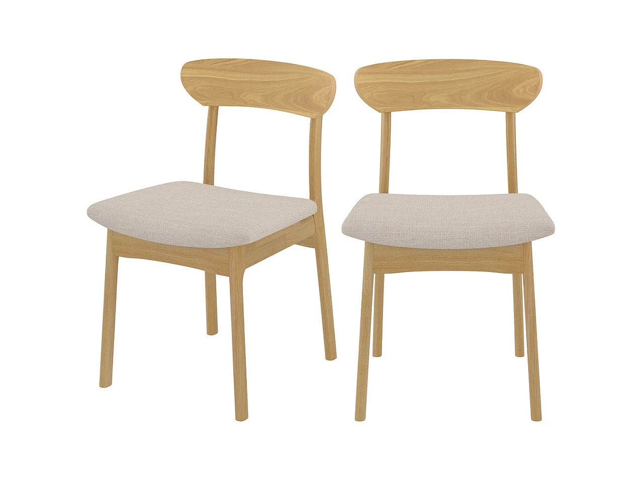 Lot de 2 chaises en tissu beige et bois clair - Lana