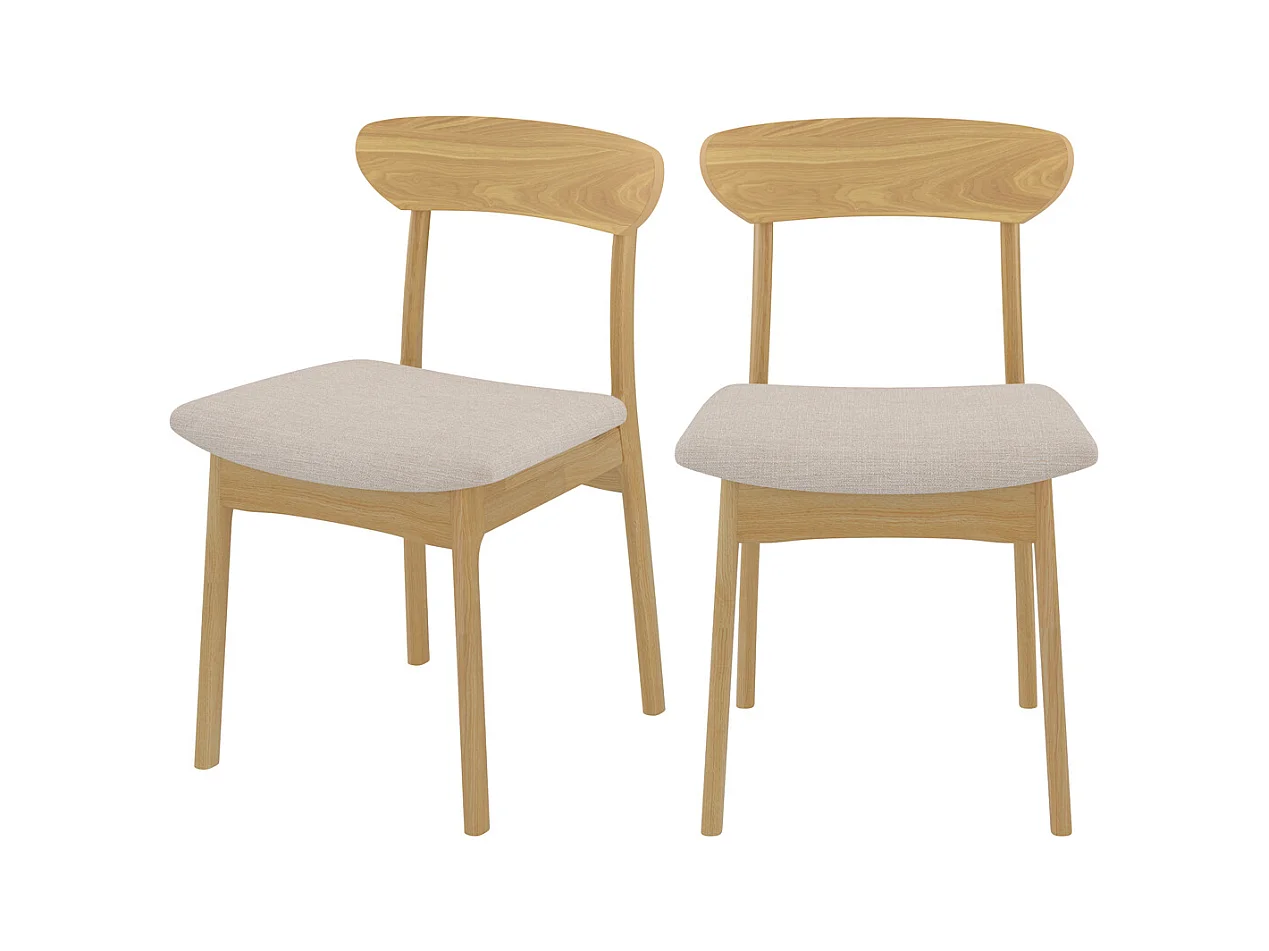 Set di 2 sedie in tessuto beige e legno chiaro - Lana