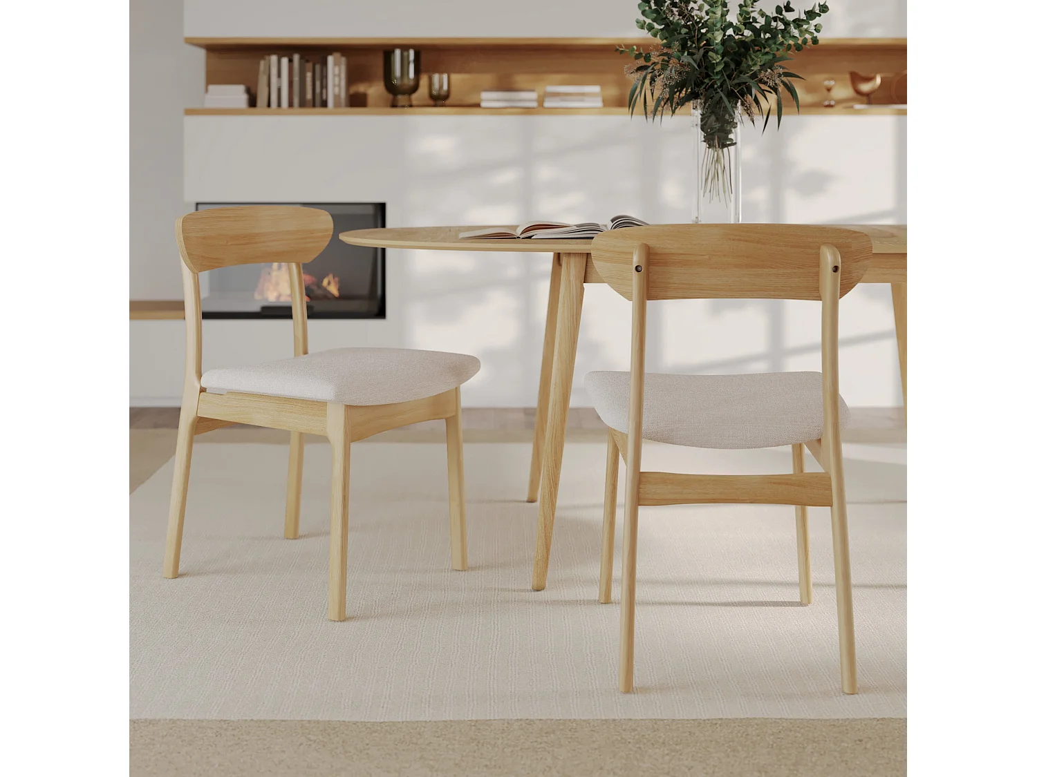 Lot de 2 chaises en tissu beige et bois clair - Lana