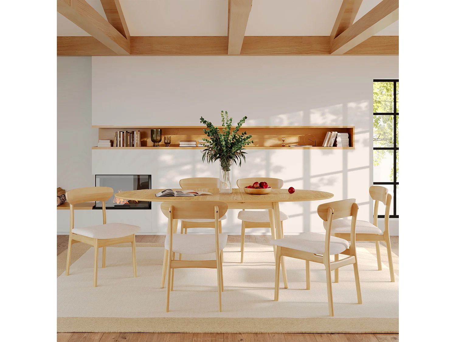 Lot de 2 chaises en tissu beige et bois clair - Lana