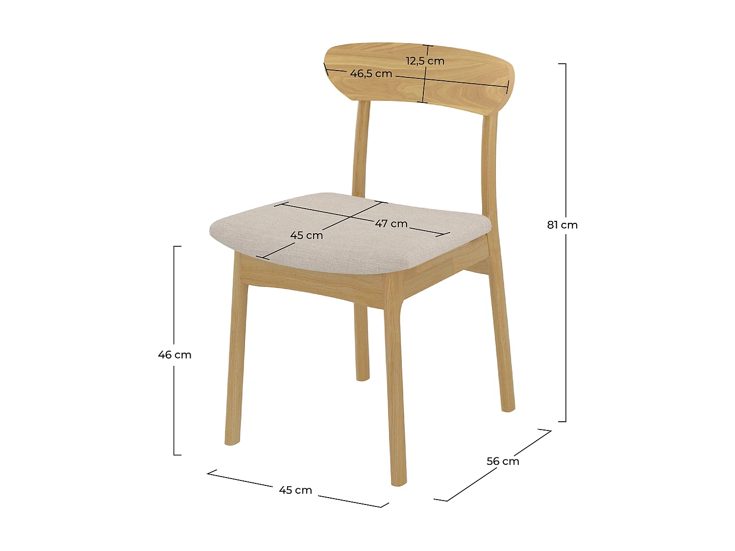 Lot de 2 chaises en tissu beige et bois clair - Lana