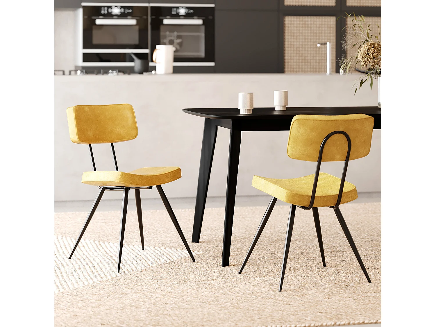 Lot de 2 chaises en cuir synthétique jaune - Texas