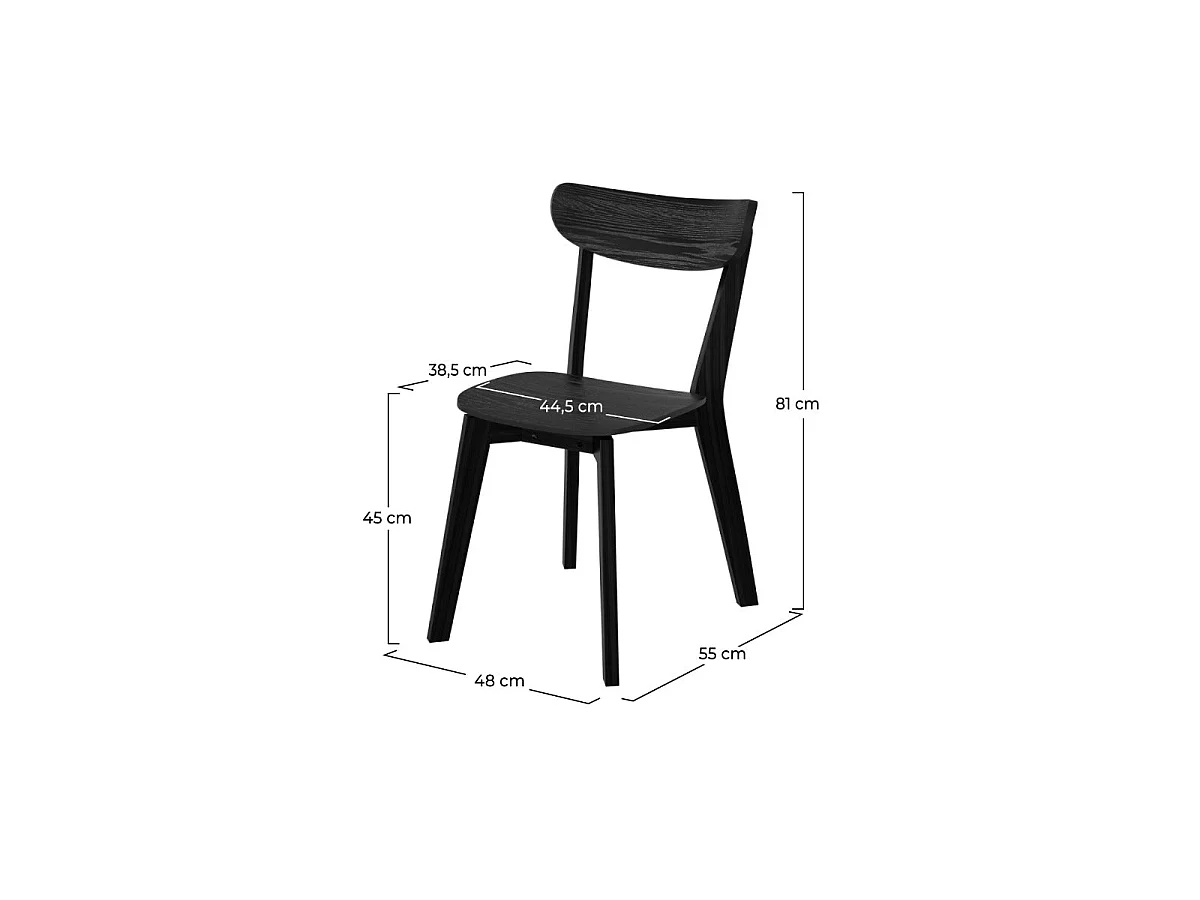 Lot de 2 chaises en bois d'hévéa noir - Tabata