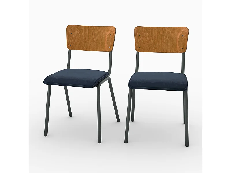 Set de 2 sillas de madera oscura y terciopelo azul - Nico