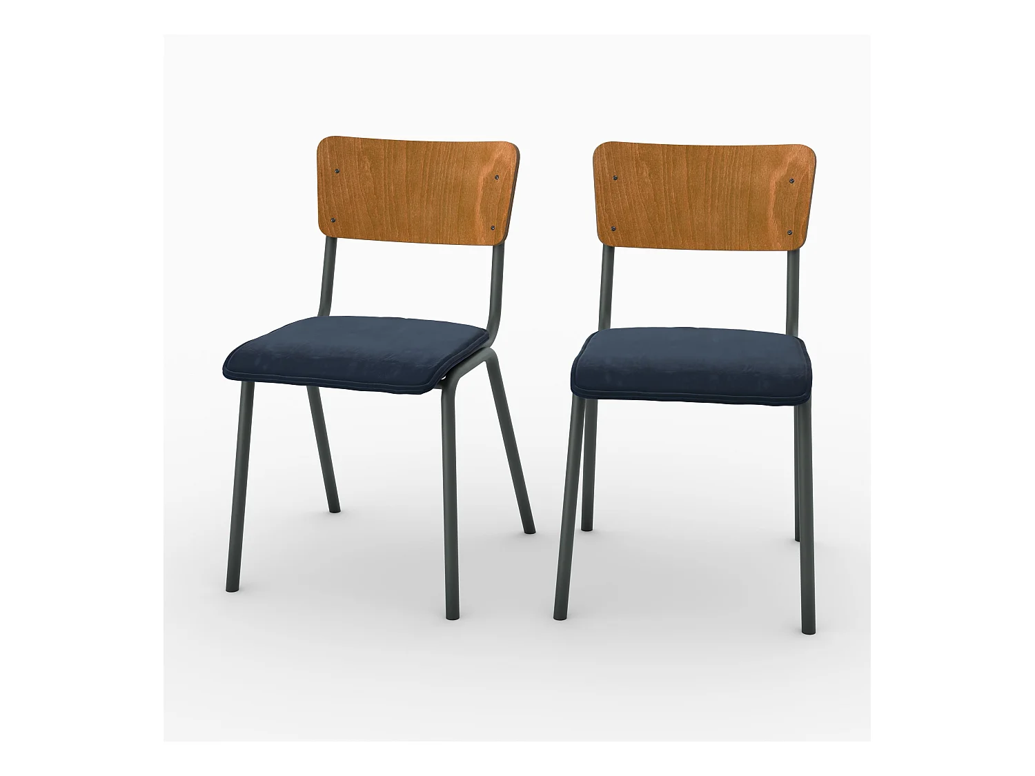 Set de 2 sillas de madera oscura y terciopelo azul - Nico