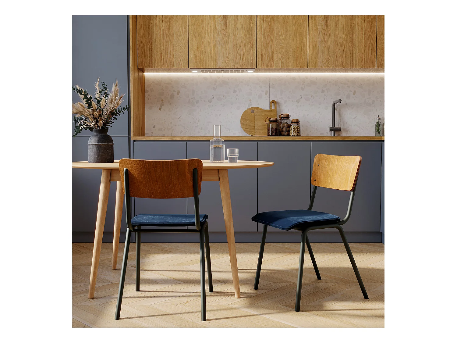 Set de 2 sillas de madera oscura y terciopelo azul - Nico