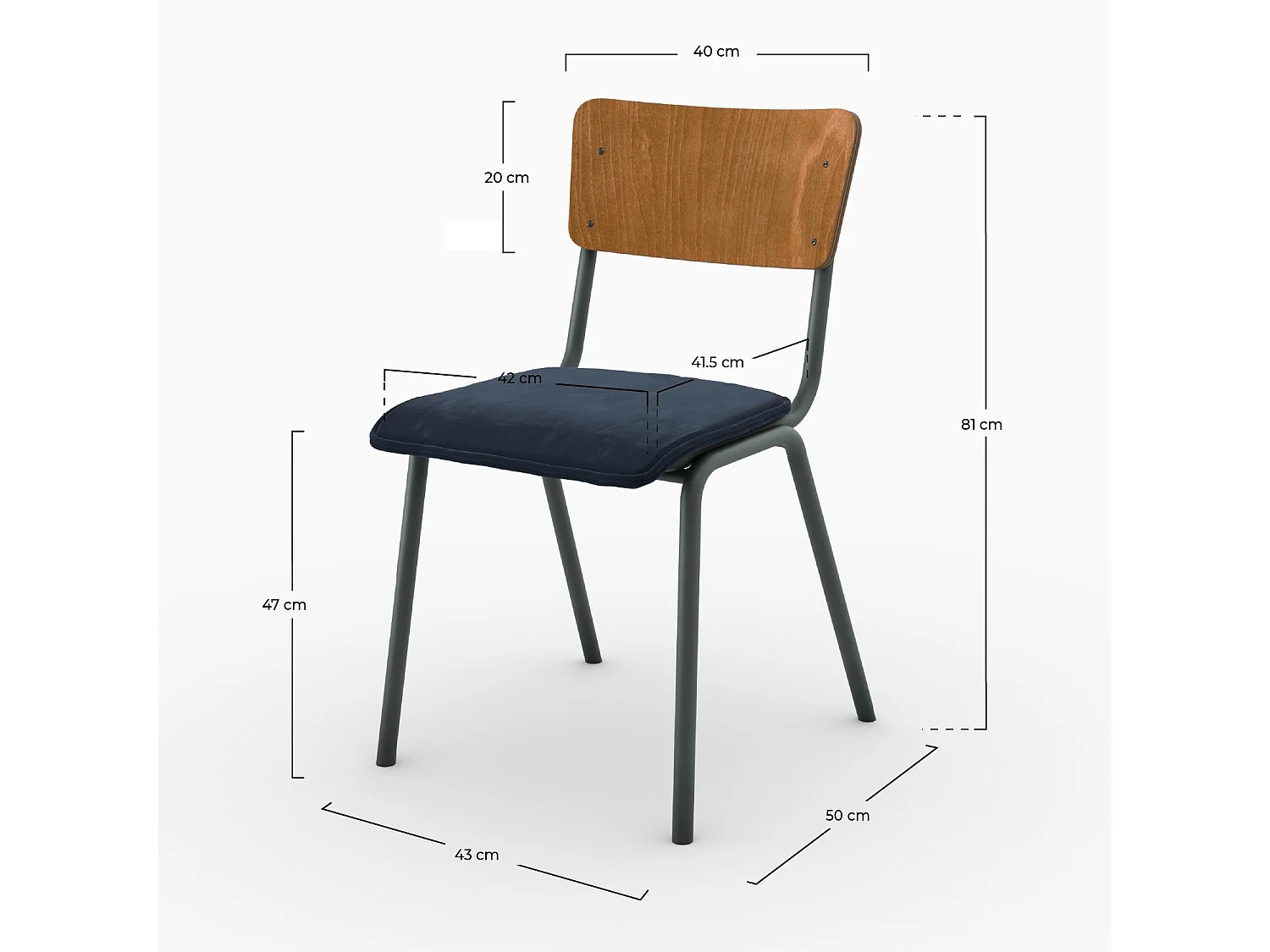 Lot de 2 chaises en bois foncé et velours bleu - Nico