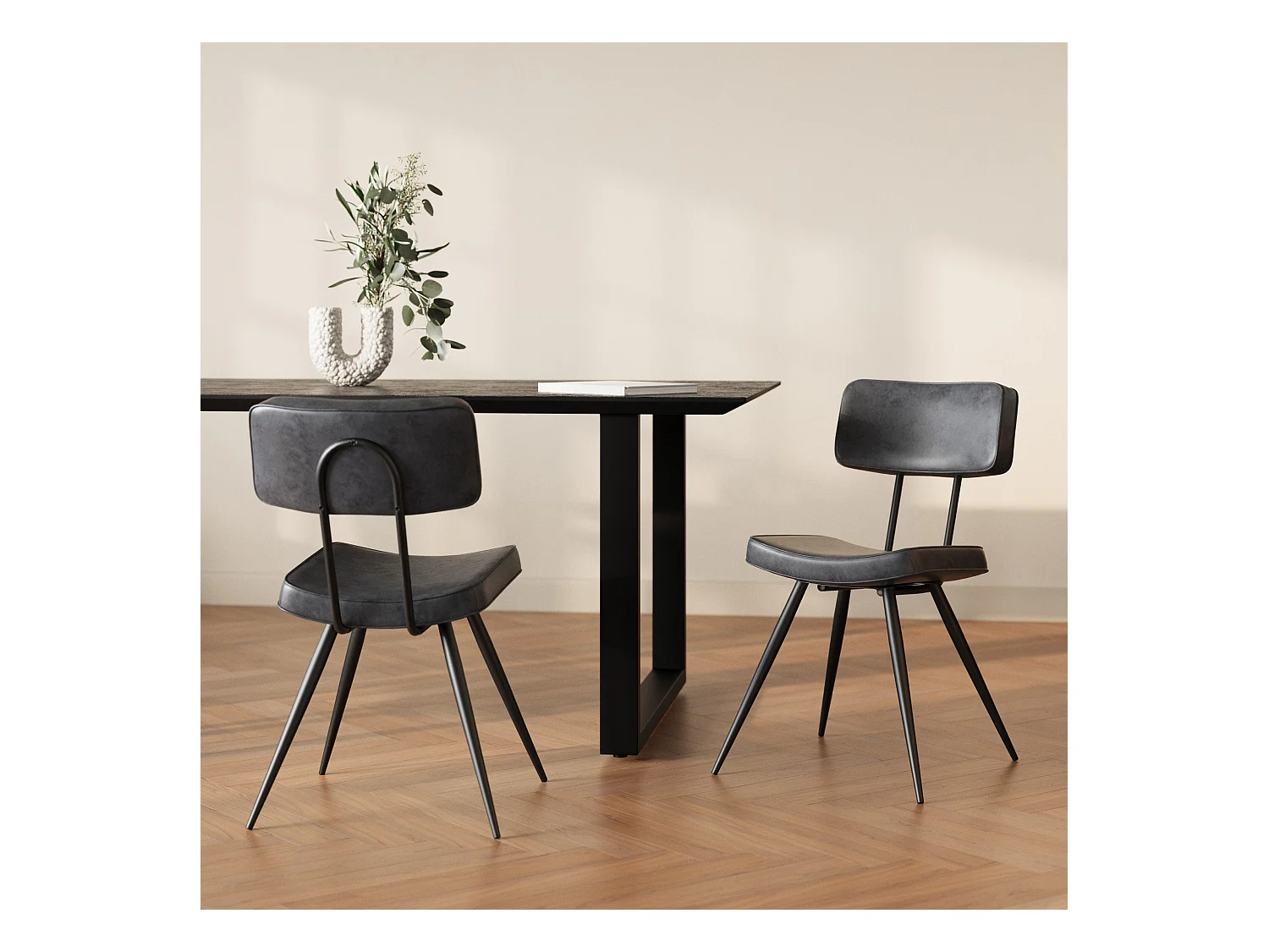 Set de 2 sillas de cuero sintético gris/negro - Texas