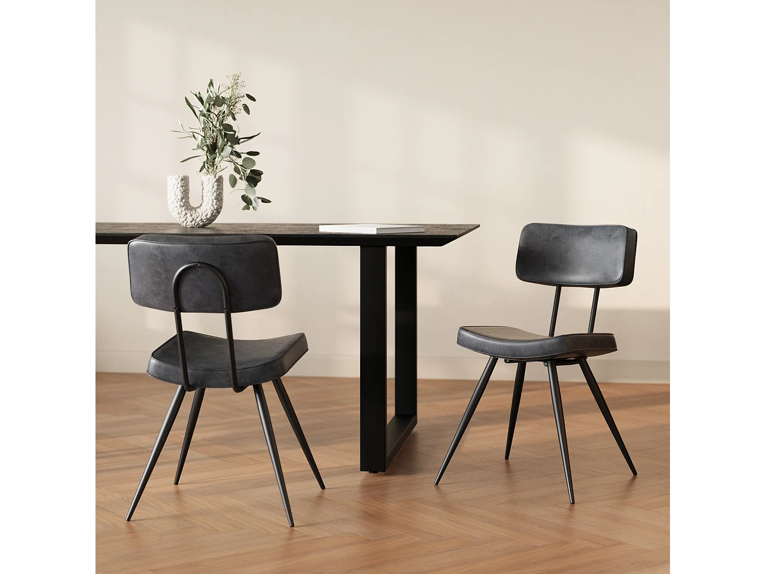 Lot de 2 chaises en cuir synthétique gris / noir - Texas