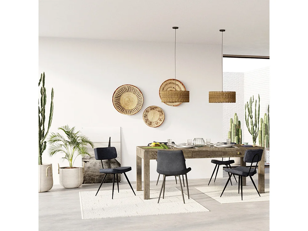 Lot de 2 chaises en cuir synthétique gris / noir - Texas