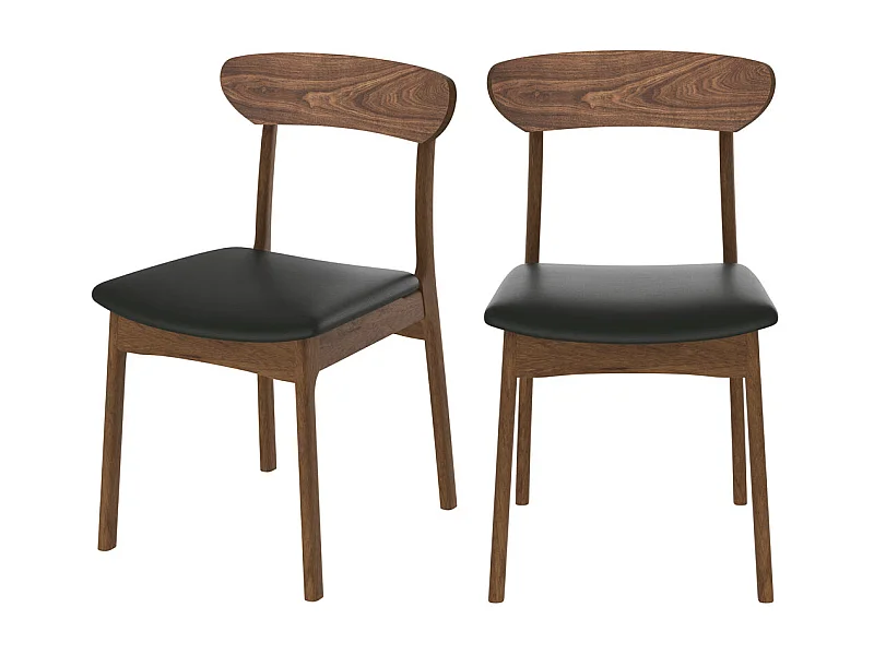 Lot de 2 chaises en cuir synthétique noir et bois foncé - Lana