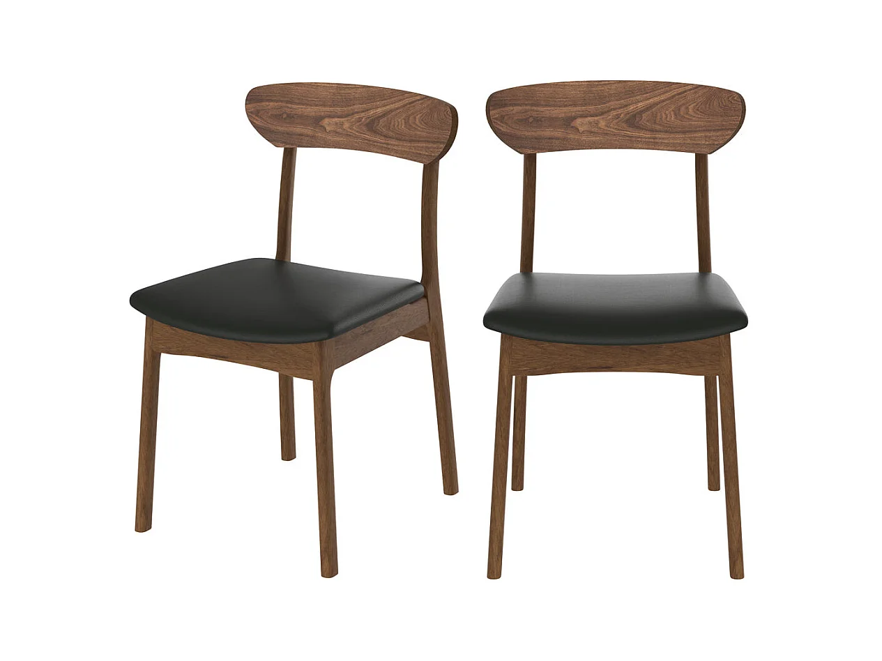 Lot de 2 chaises en cuir synthétique noir et bois foncé - Lana