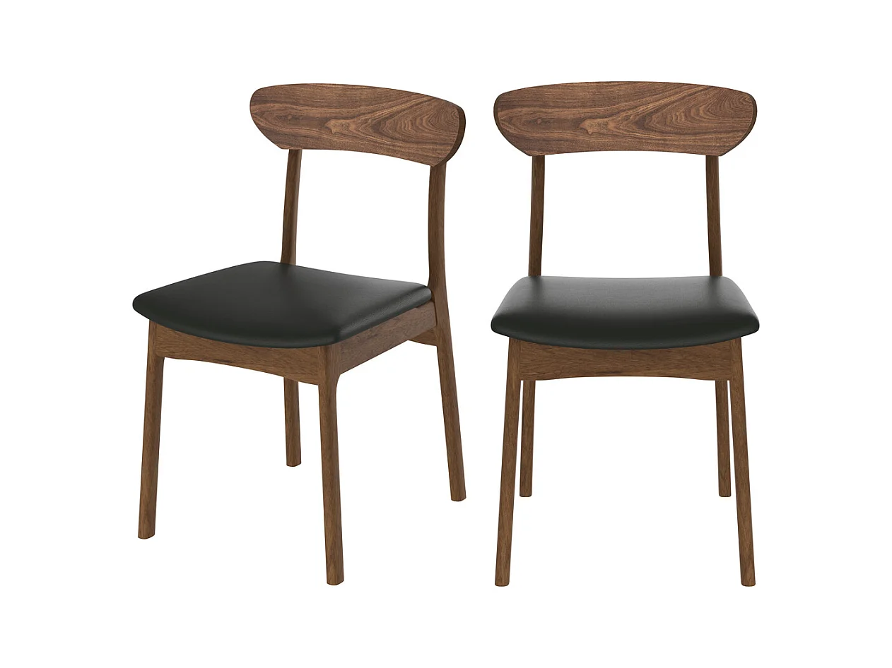 Set di 2 sedie in pelle sintetica nera e legno chiaro - Lana