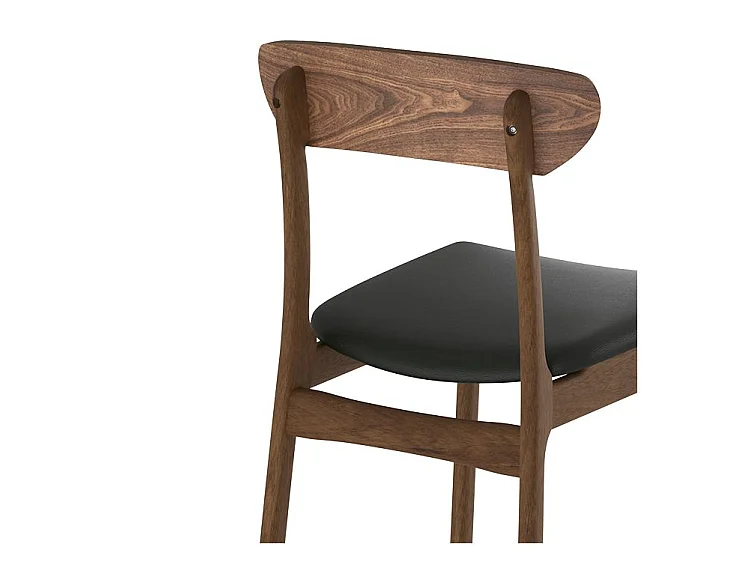 Lot de 2 chaises en cuir synthétique noir et bois foncé - Lana