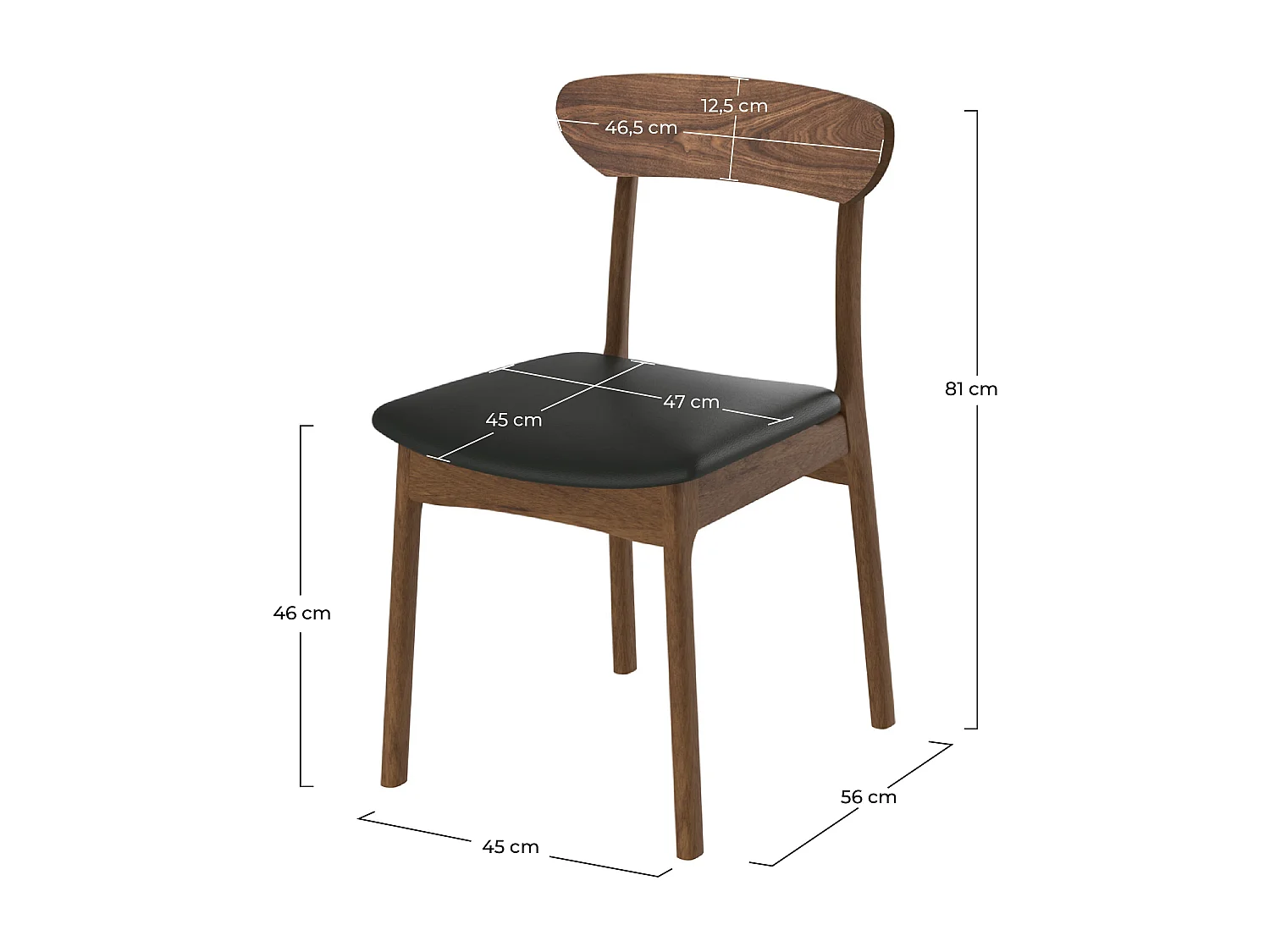 Lot de 2 chaises en cuir synthétique noir et bois foncé - Lana