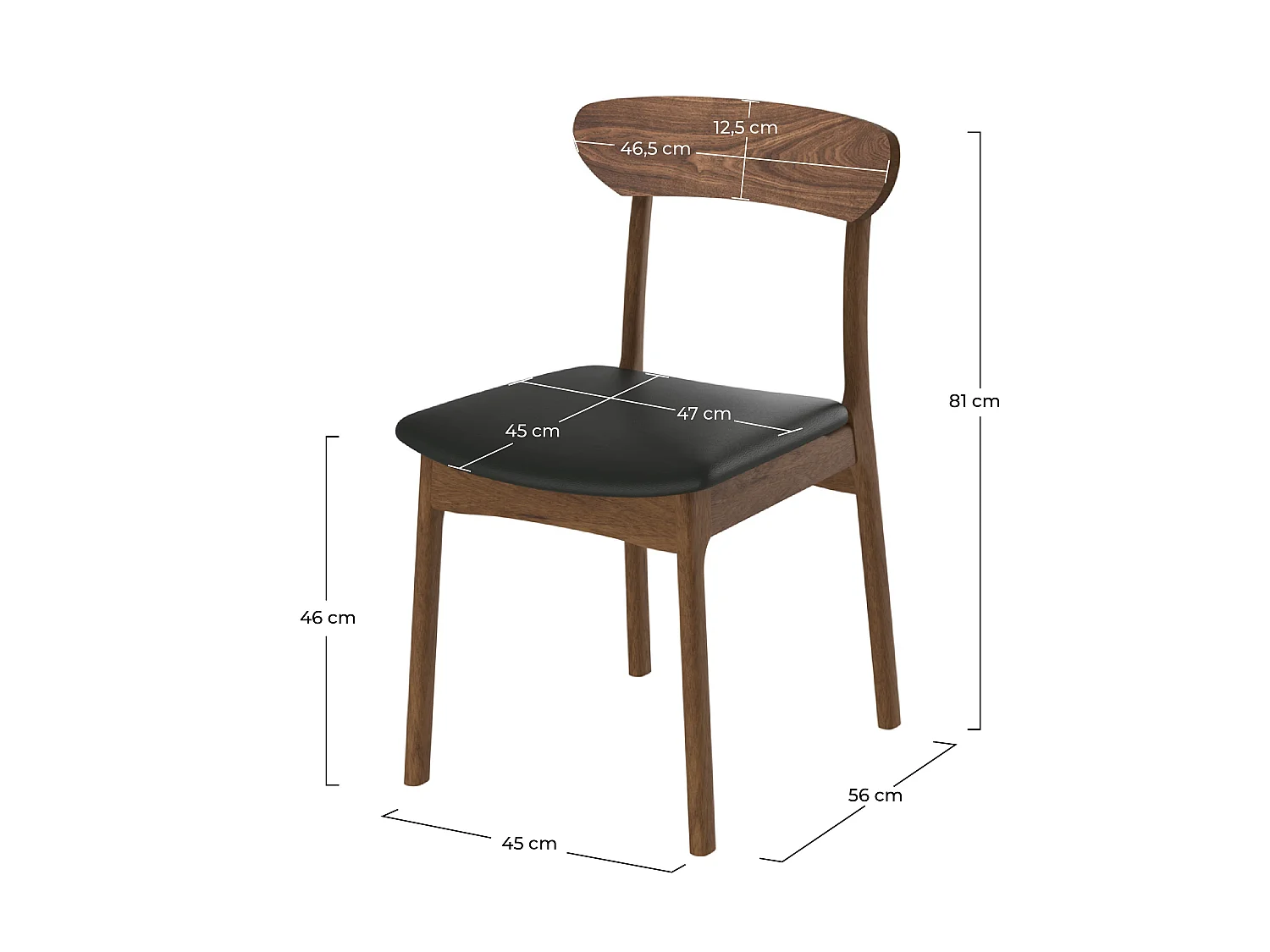 Lot de 2 chaises en cuir synthétique noir et bois foncé - Lana